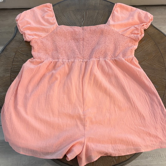 Chic Soul Peach Puff Sleeve Smocked Back Gauzy Gauze Romper 2X - Picture 7 of 8